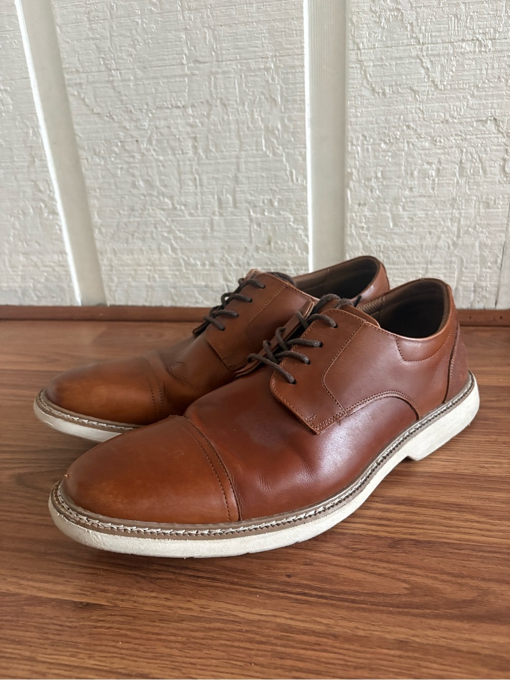 Men's Alfa I Brown Leather Derby Shoes - Classic Casual Dress, size 12